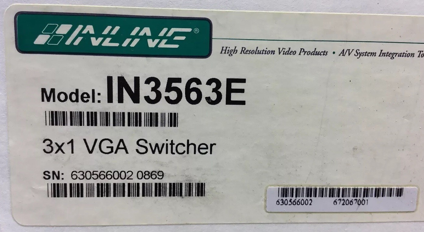 Inline IN3563E VGA Switcher 9VDC 0.5A 3 In 1 Out Loc.3A