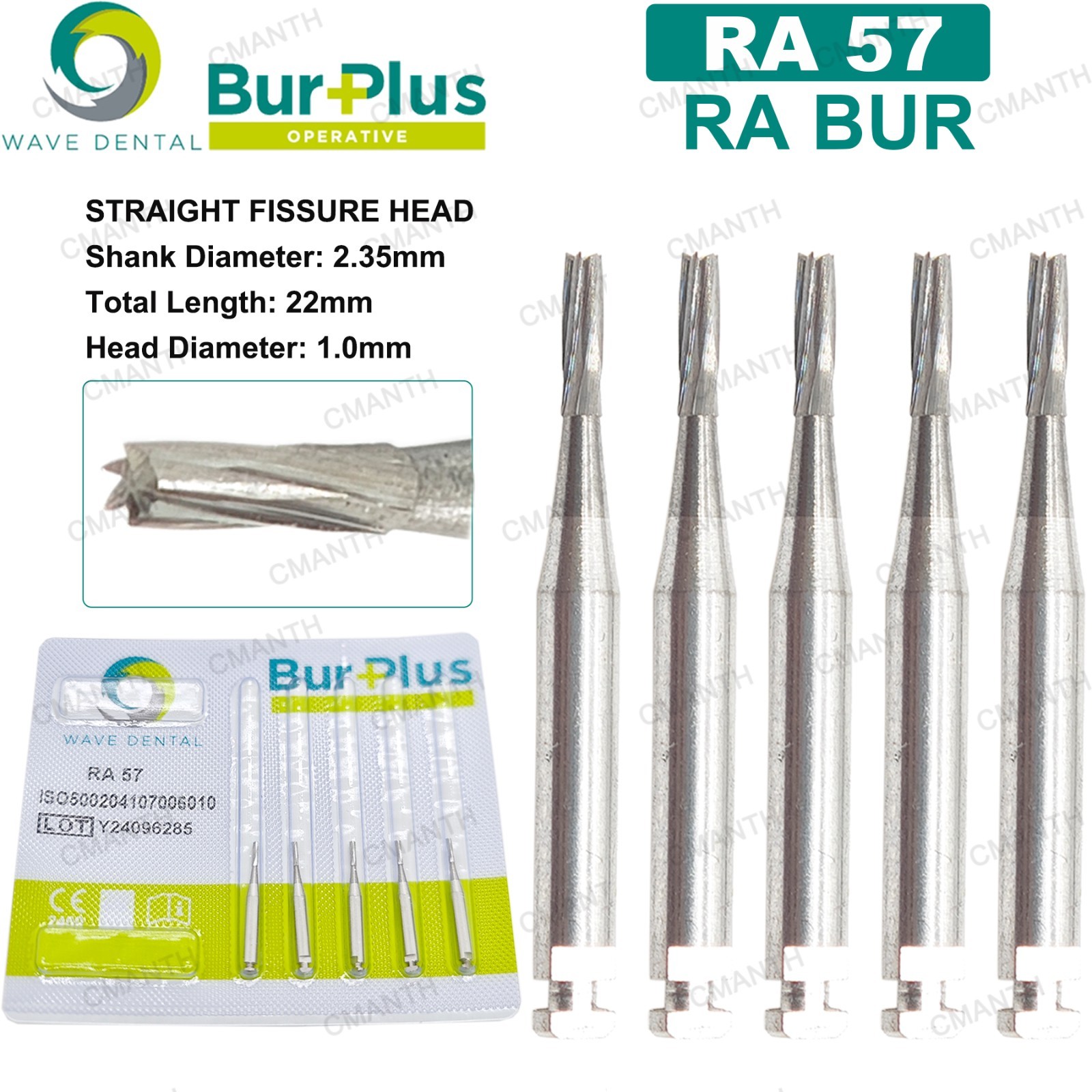 WAVE Dental Carbide Burs Straight Fissure Head Bur Latch 2.35mm RA For Low Speed