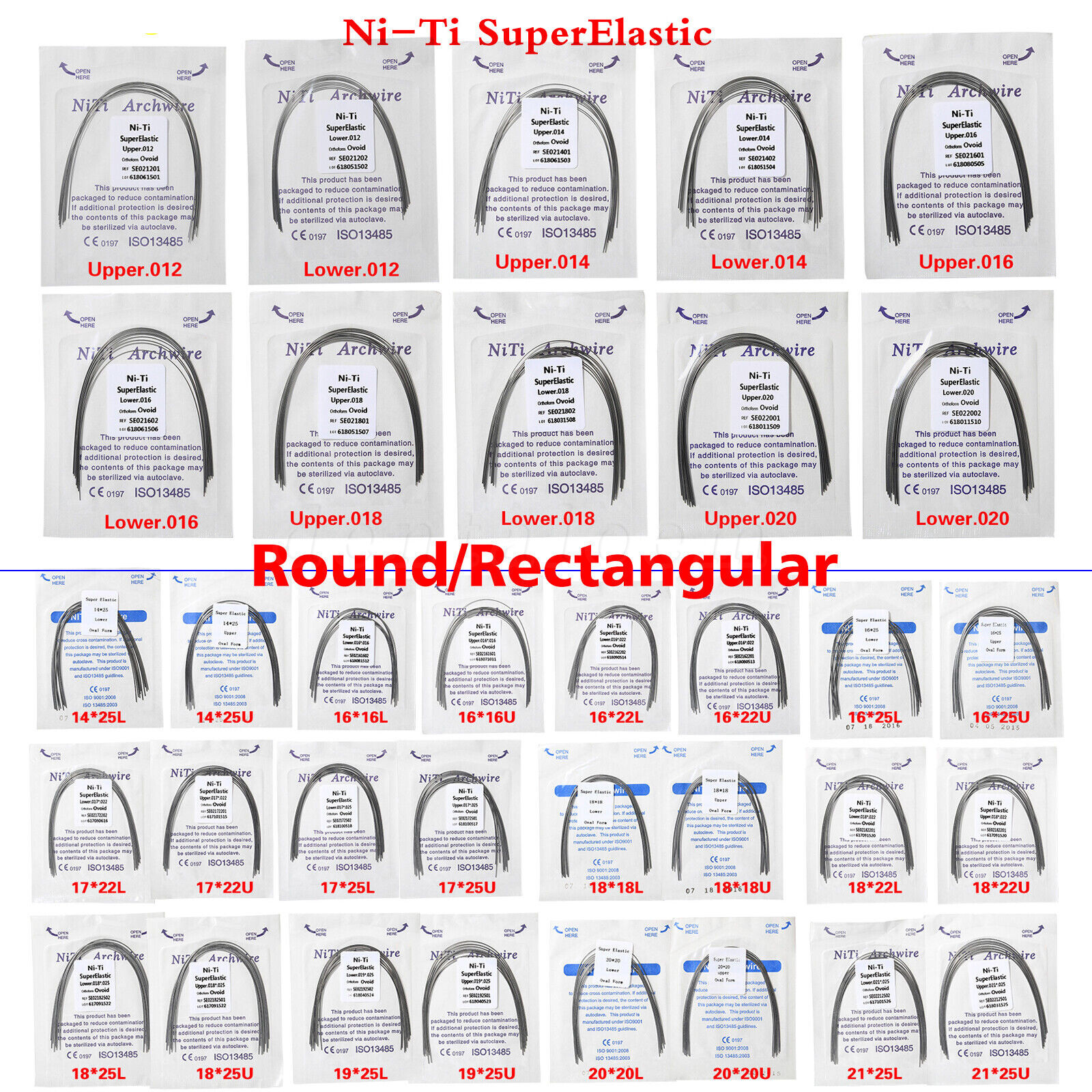 Alambre para Arco Ortodoncia Dental Super Elástico Niti Redondo/Rectangular 0.99