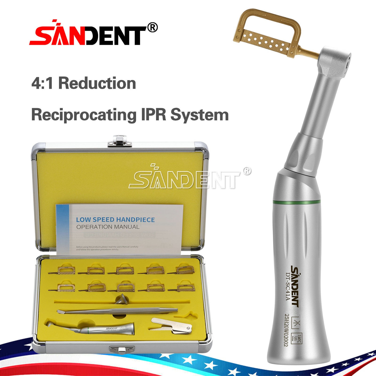 1-5Pcs SANDENT 4:1 Reduction IPR Contra Angle Handpiece Interproximal Stripping