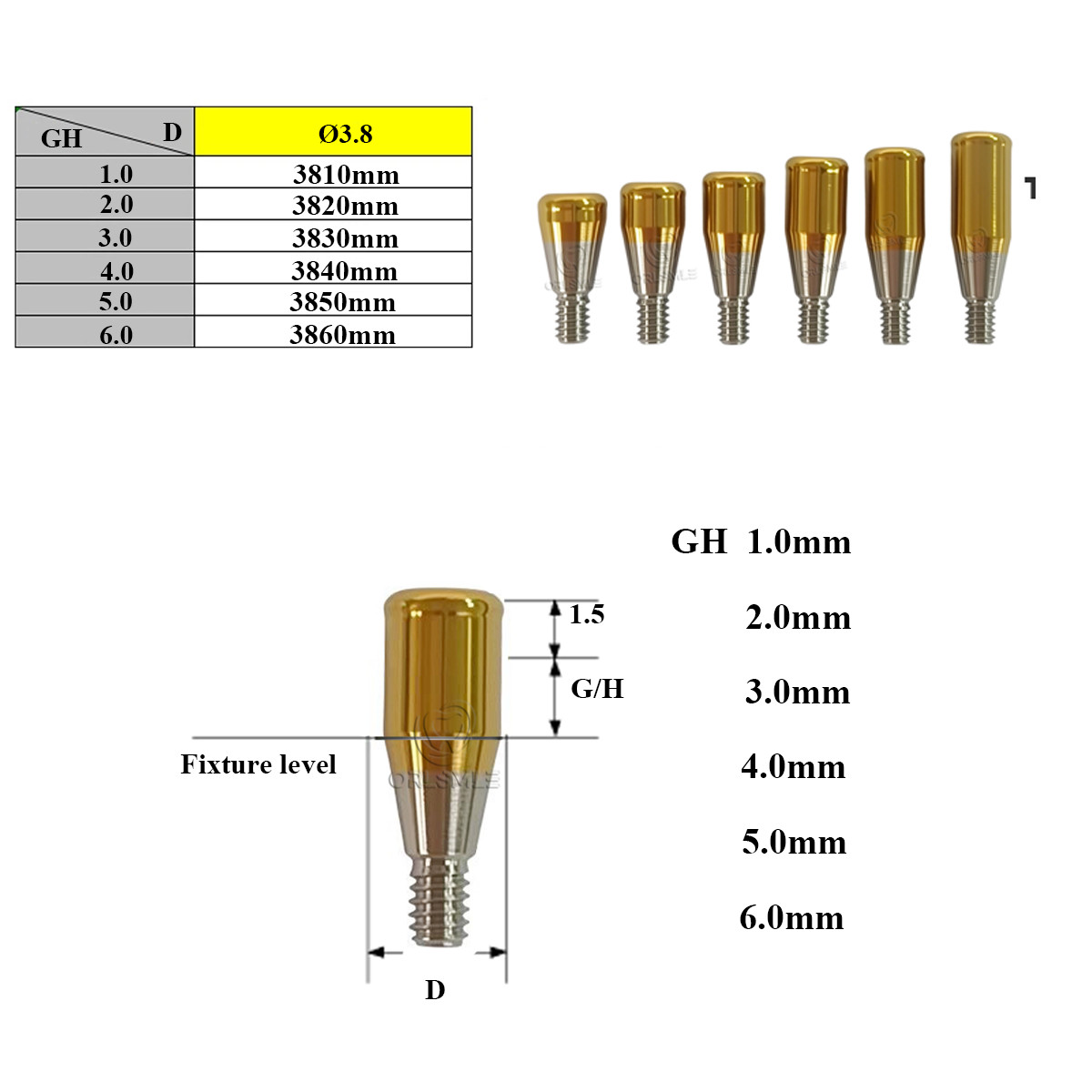0° straight Locator abutment & Standard males caps fit to Dentis GH1-6
