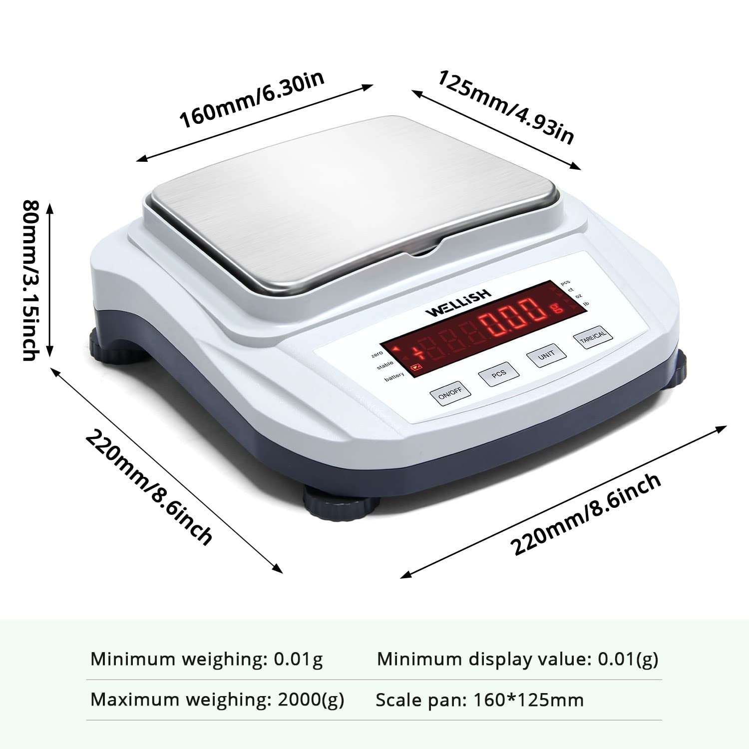 High Precision 2000g Digital Scale – 0.01g Accuracy, Analytical Balance for Kitc