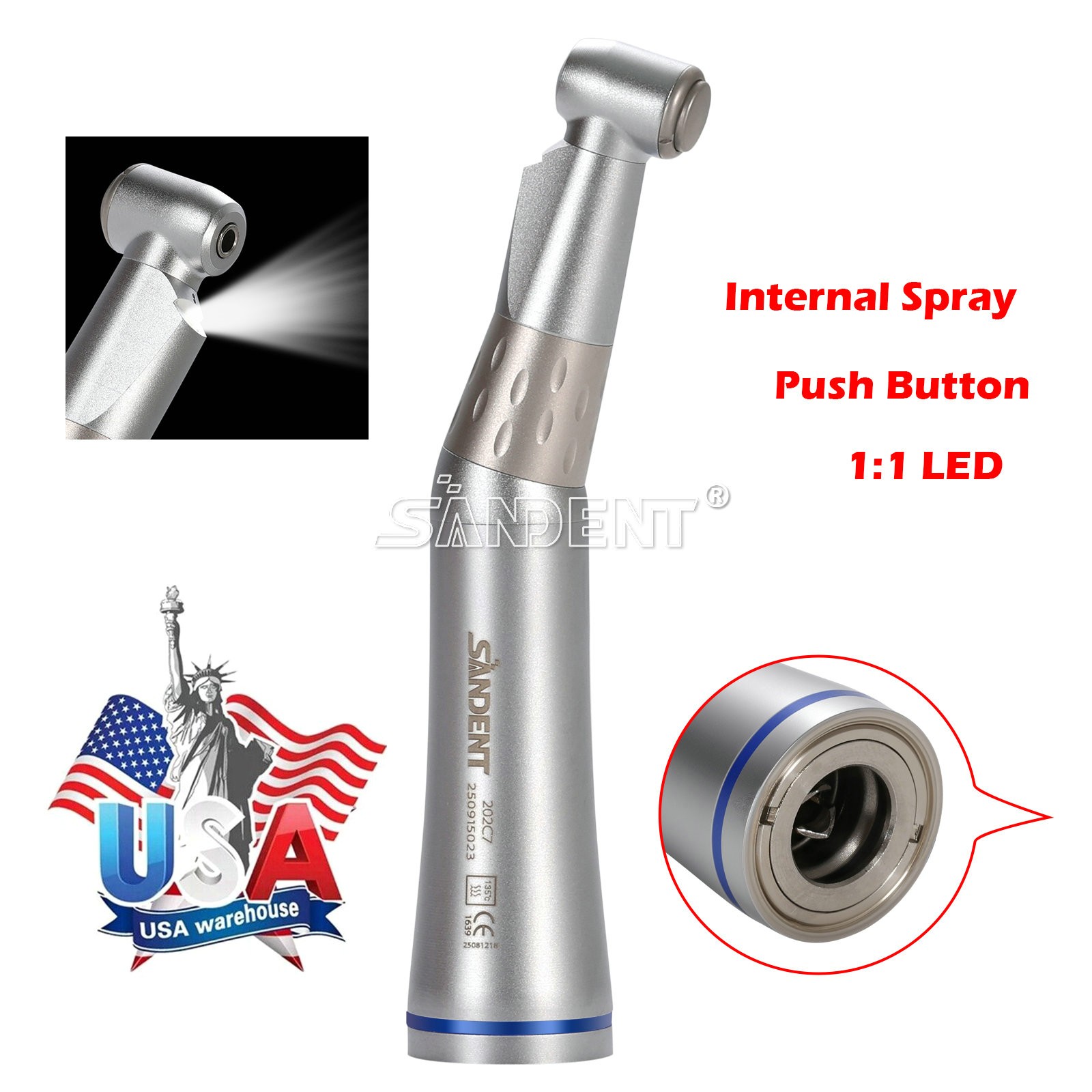 NSK Style Dental LED /Low Speed Handpiece Contra Angle Air Motor 4H Inner Spray