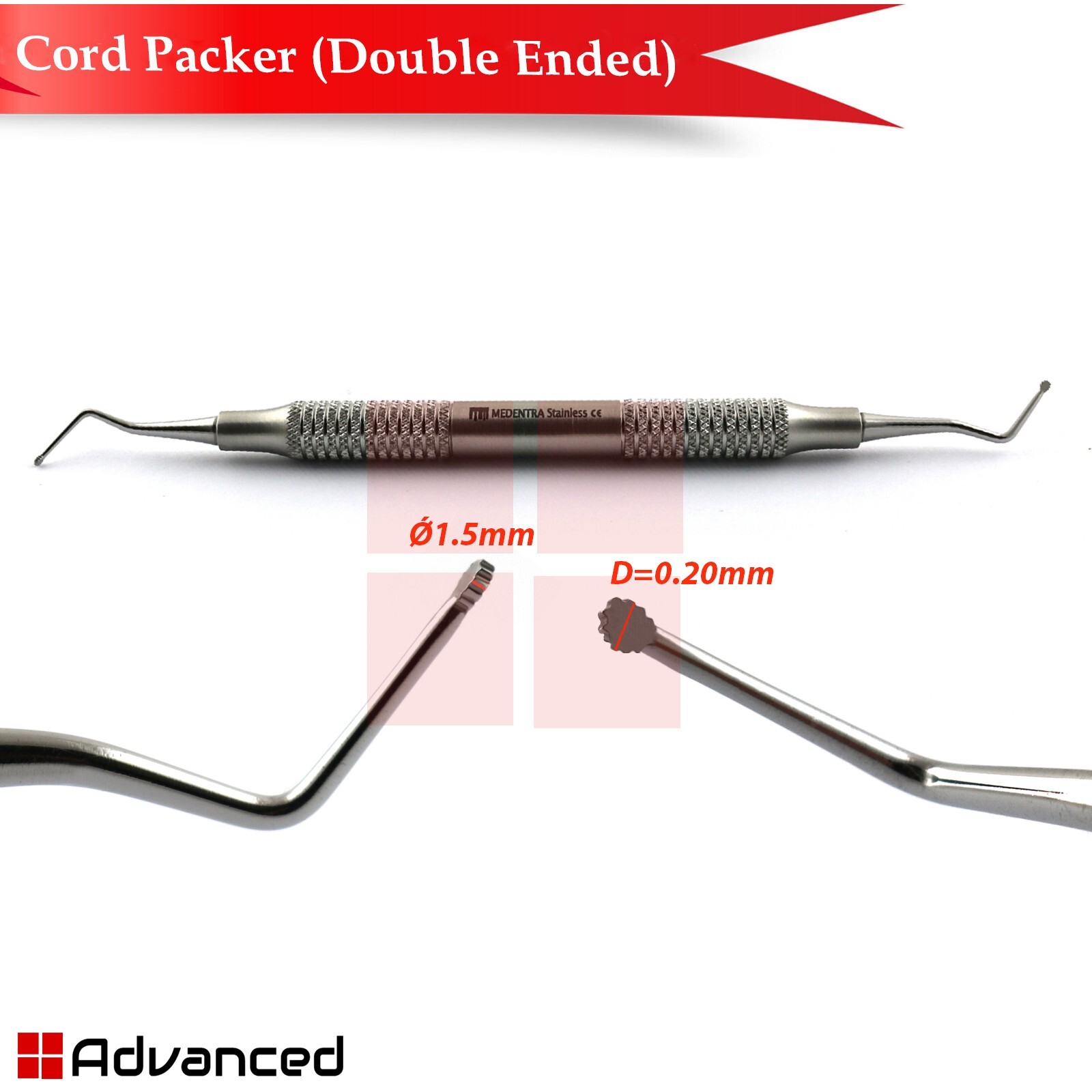 Dental Cord Packer D=0.20mm/Ǿ1.5mm Gingival Retraction Periodontal Preparation