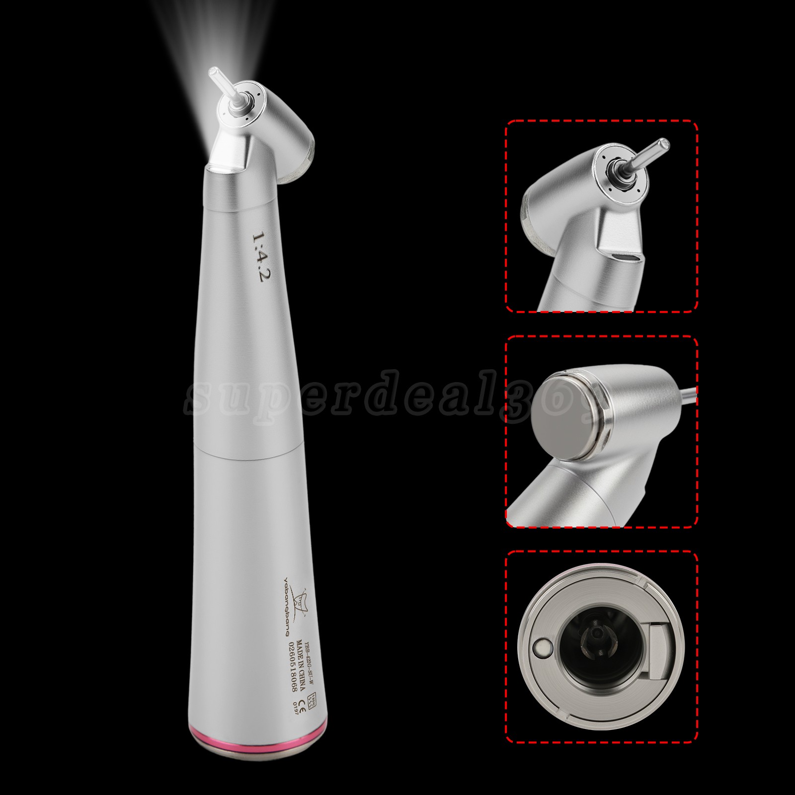 Dental 1:4.2 Increasing Handpiece 45 Degree Electric Contra Angle Fiber Optic US
