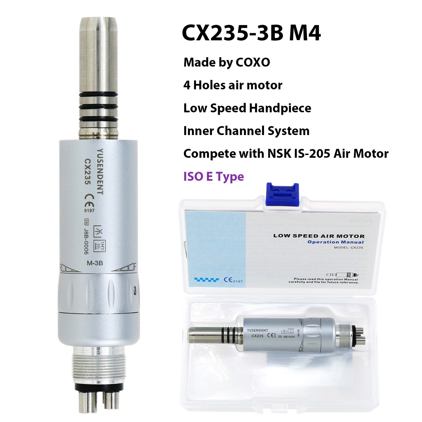 US COXO Dental Contra Angle Straight Handpiece Slow Speed Air Motor 4 Holes NSK