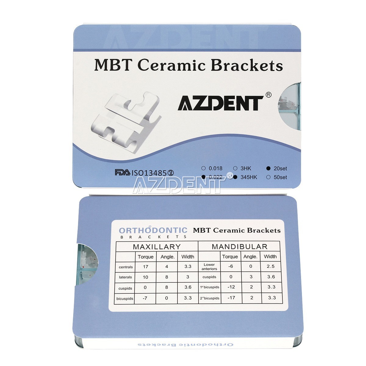 400pcs AZDENT Dental Ortho Ceramic Brace Brackets 5*5 Roth/MBT .022 345 Hooks