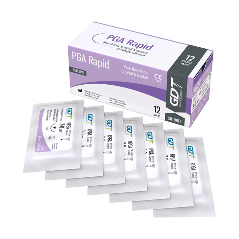 Dental Rapid PGA Polyglycolic Acld Sutures 75cm 12pcs Coated Elastic Support