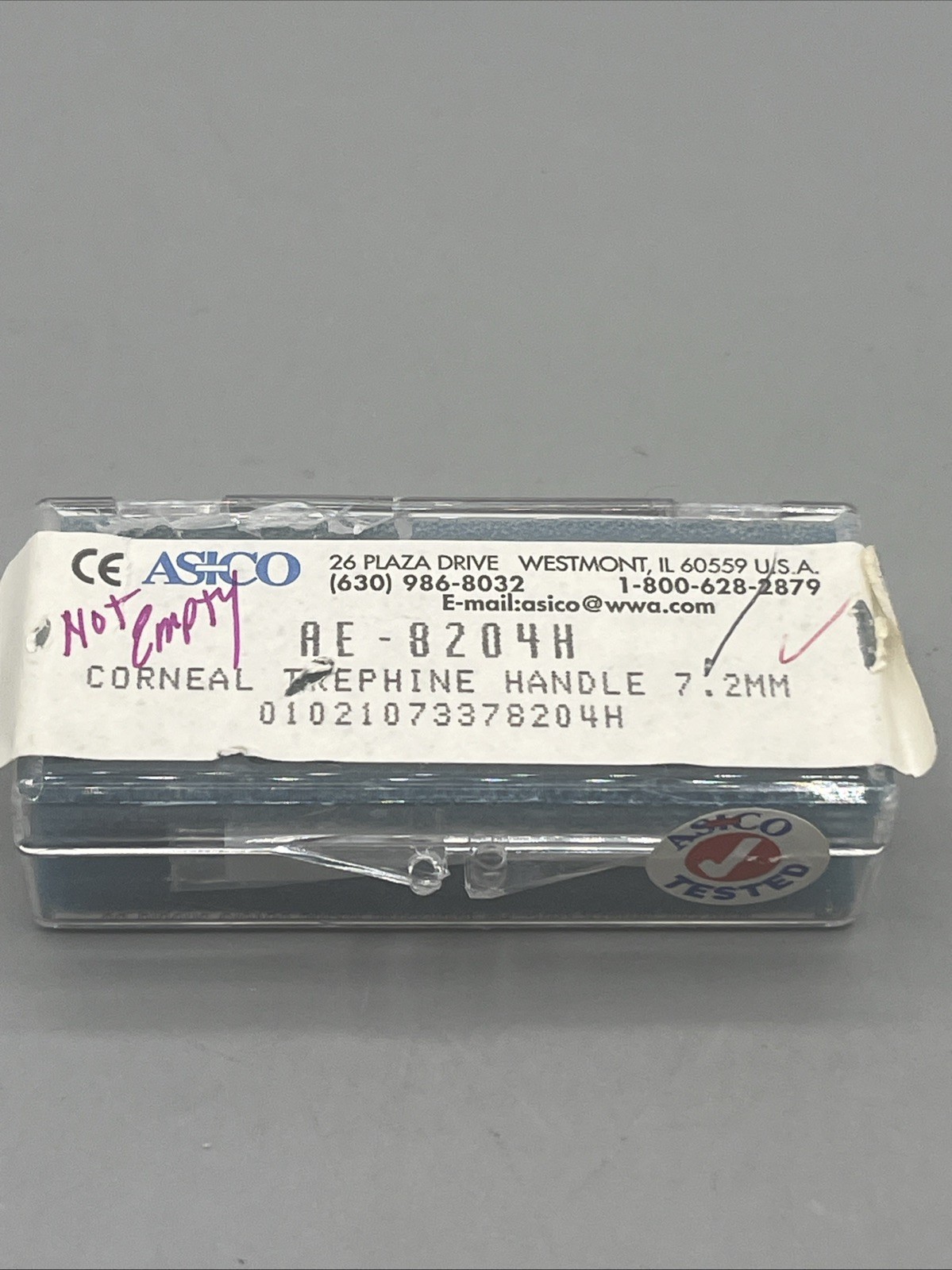Asico AE-8204H Corneal Trephine Handle 7.2MM -NEW-Factory Sealed