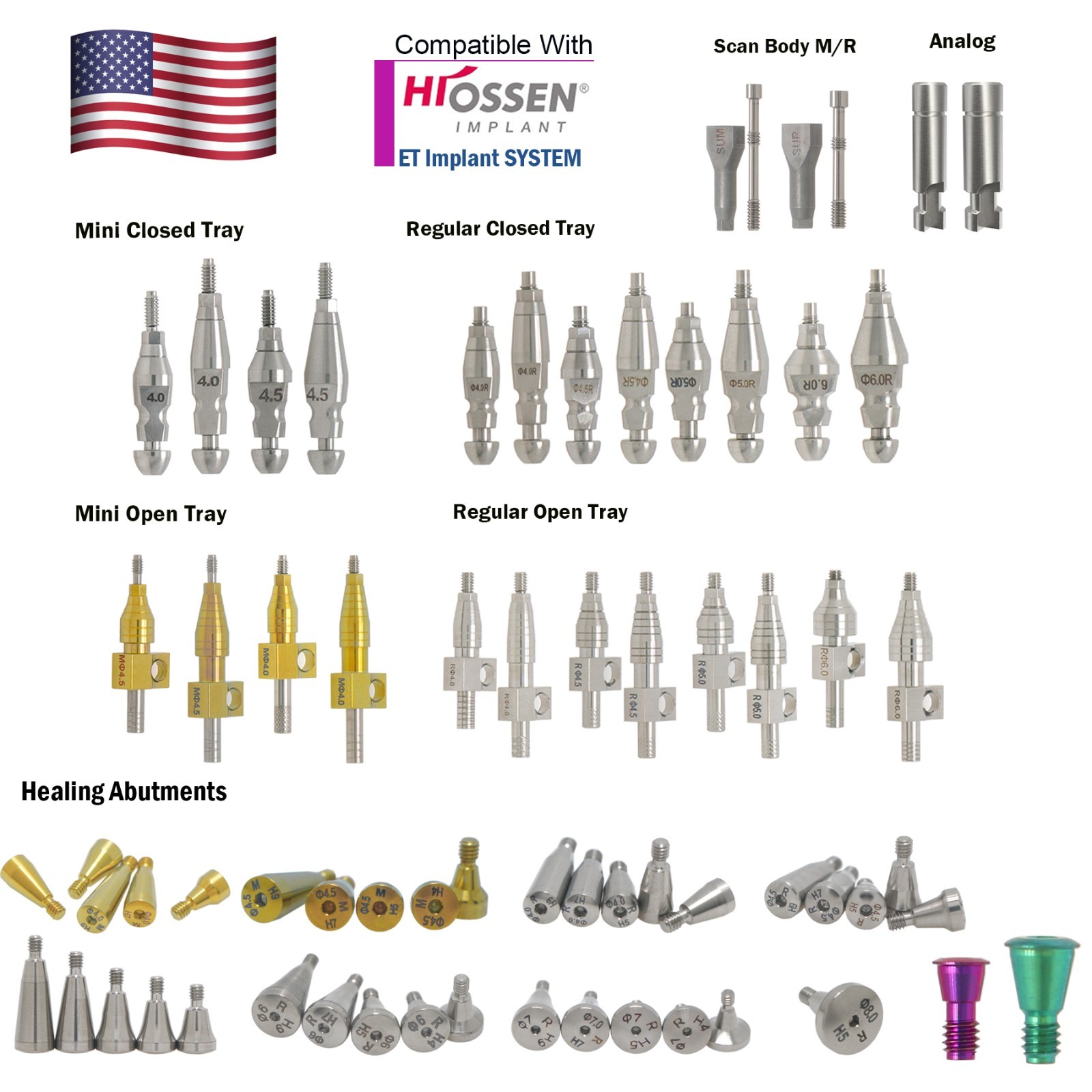 For Hiossen Osstem Dental Healing Abutment Impression Open Close Tray Lab Analog