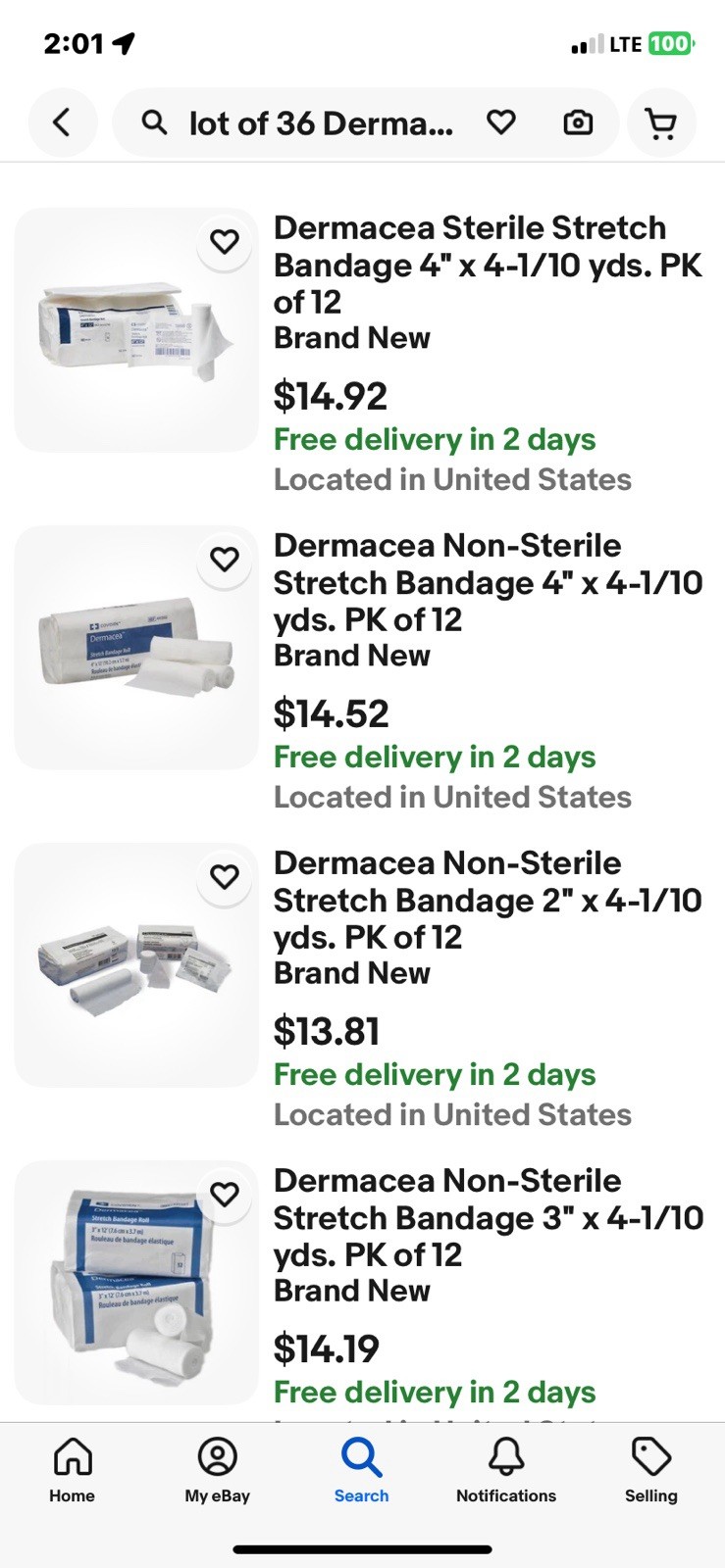 Lot Of 36 NewCovidien 2262 Dermacea Stretch Bandage 4”X 4 1/8 Yds 3 Boxes Of 1