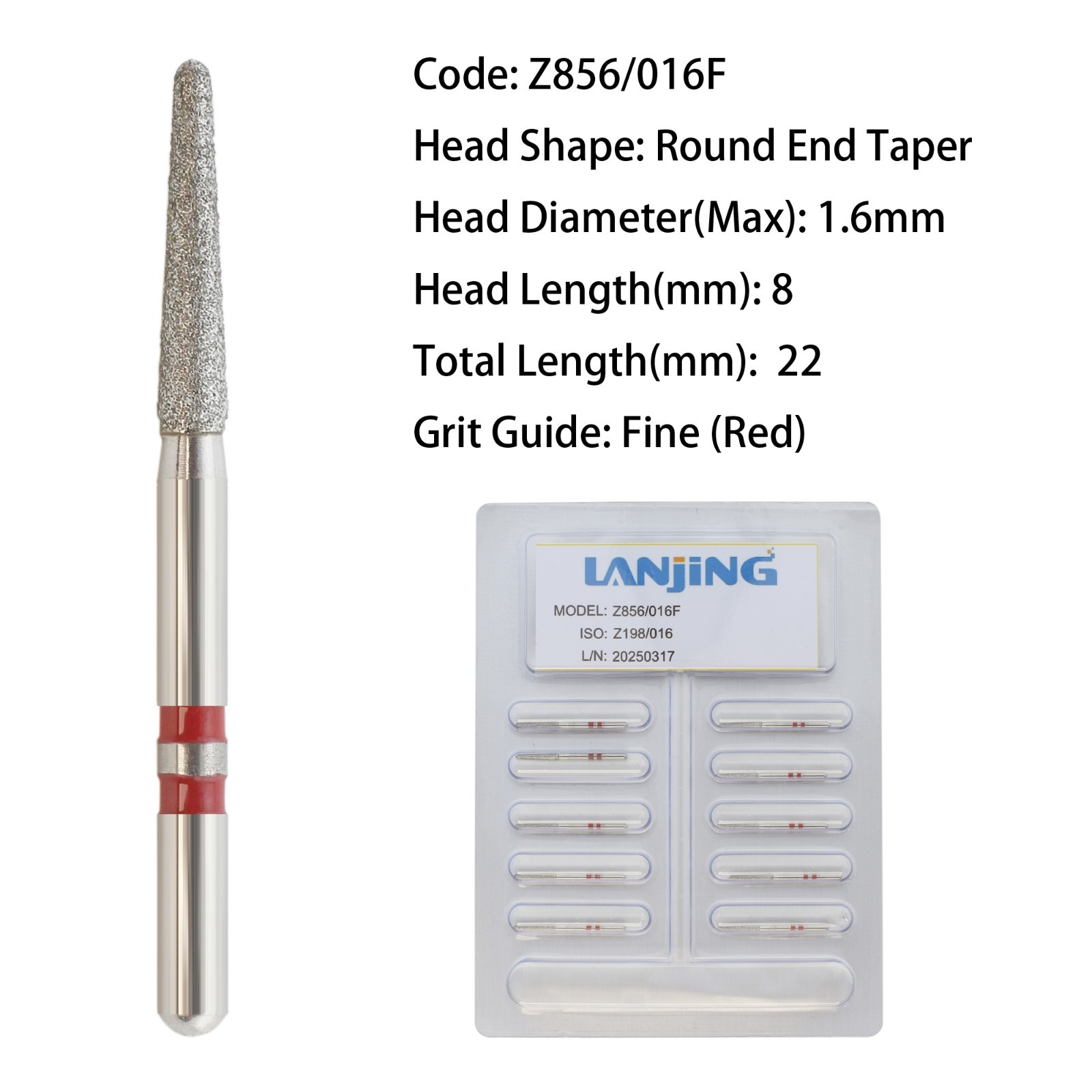 Zirconia Adjustment Diamond Burs Round End Taper Bur High Speed Z856 Z850 FG