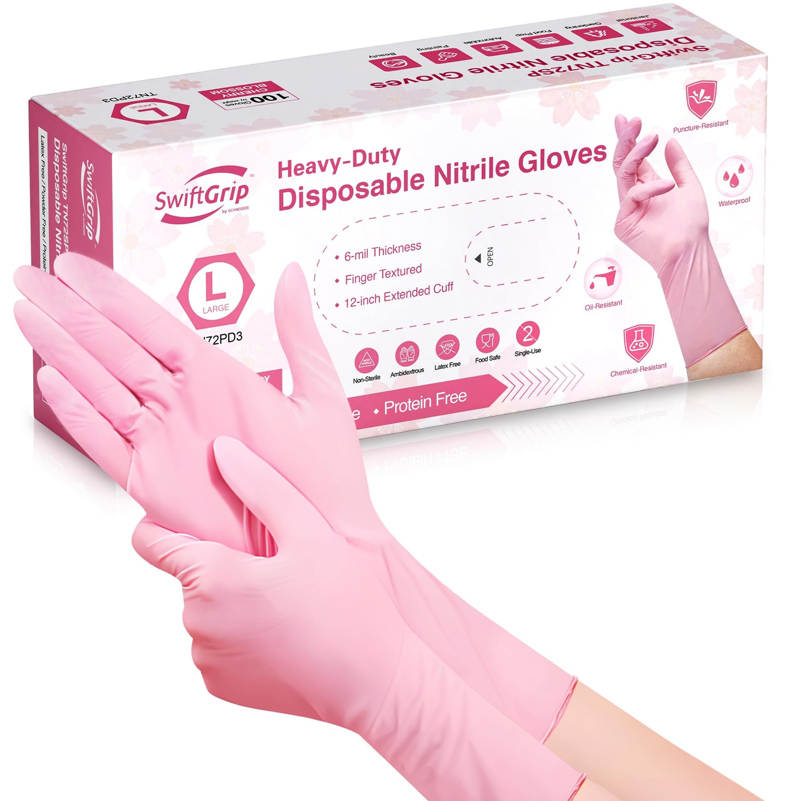 SwiftGrip Nitrile Dishwashing Gloves 12in 6~mil Large 50 Count
