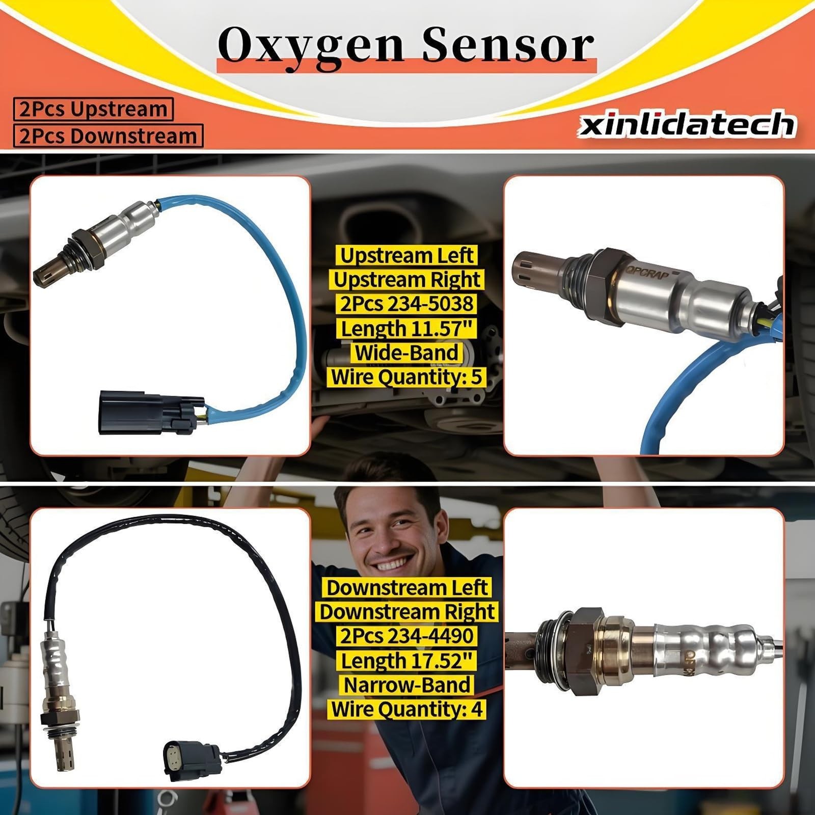 Xinlidatech 4Pcs Oxygen O2 Sensor Fit For Ford F150 3.7L 2011 2012 2013 2014