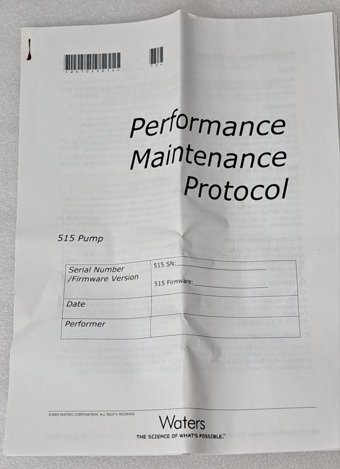 Waters 515 Performance Maintenance Kit Part No. WAT052587 NEW Old Stock