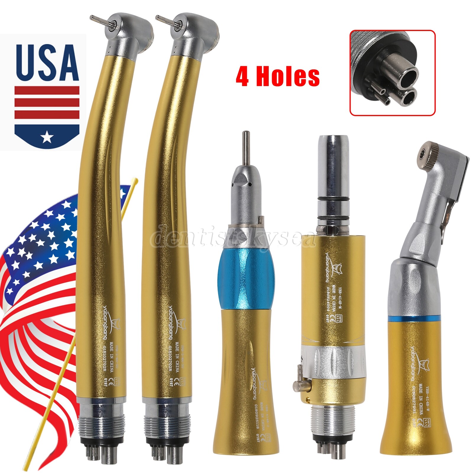 High/Low Speed Handpiece Straight Contra Angle Air Motor 4Holes Dental