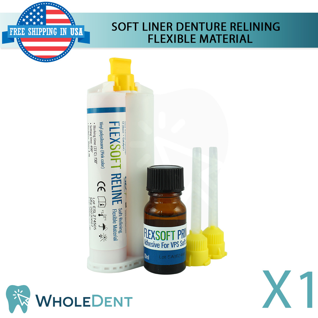 1X Dental GDT Supplies Flex Soft Reline Denture 50ml With Primer 10ml Set