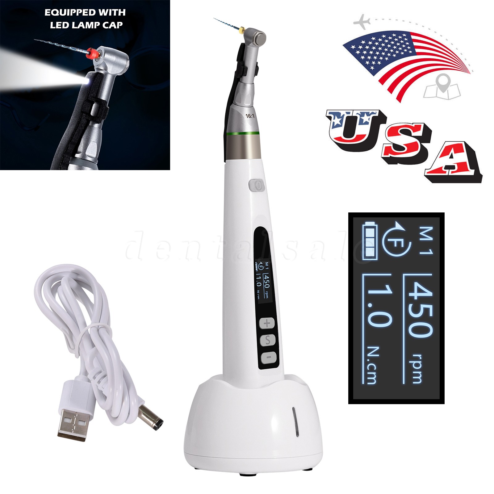 US LED Dental Endo Motor 16:1 Contra Angle Root Canal Treatment Y-smart