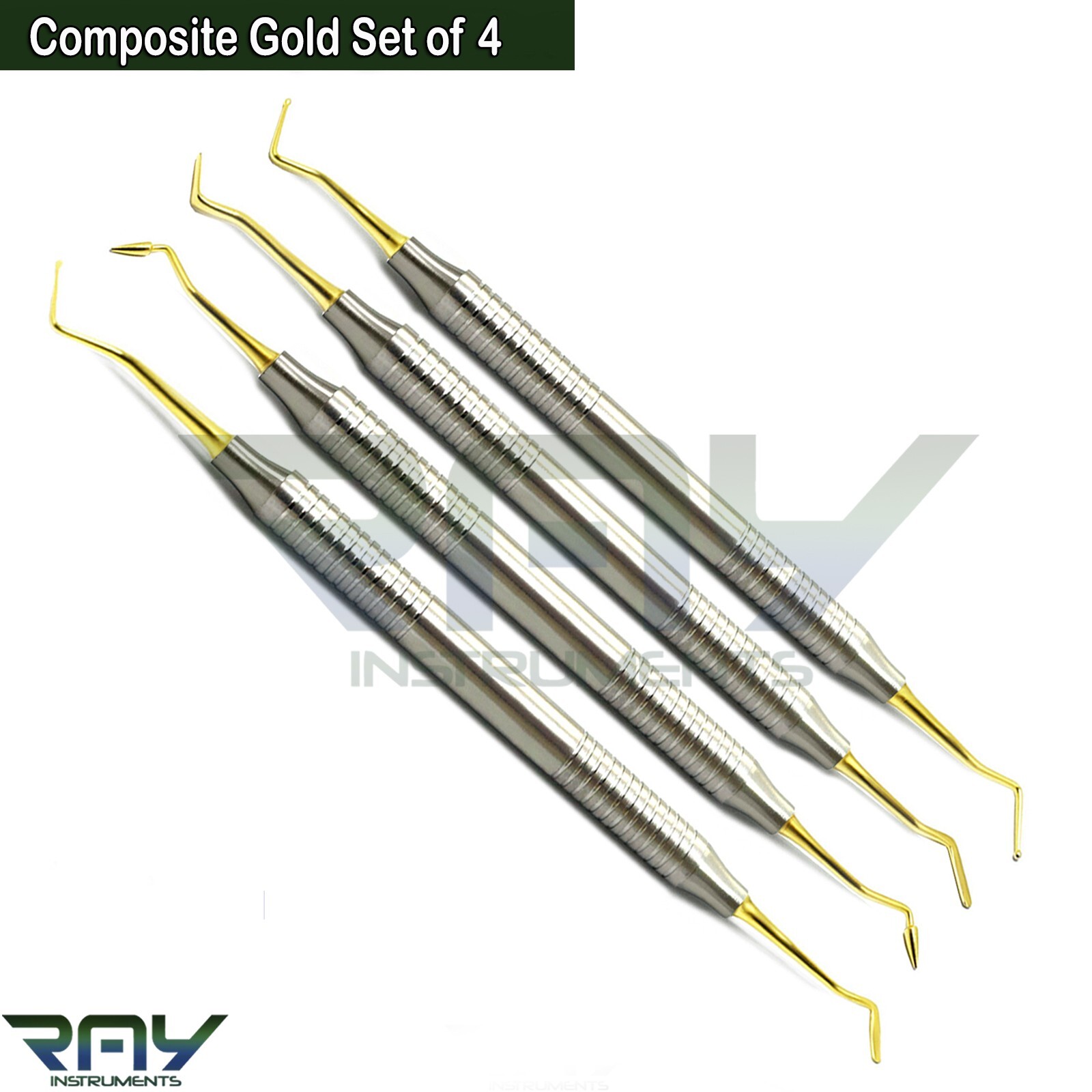 Set of 4 Dental Plastic Composite Filling Instruments Restorative Gold Titanium