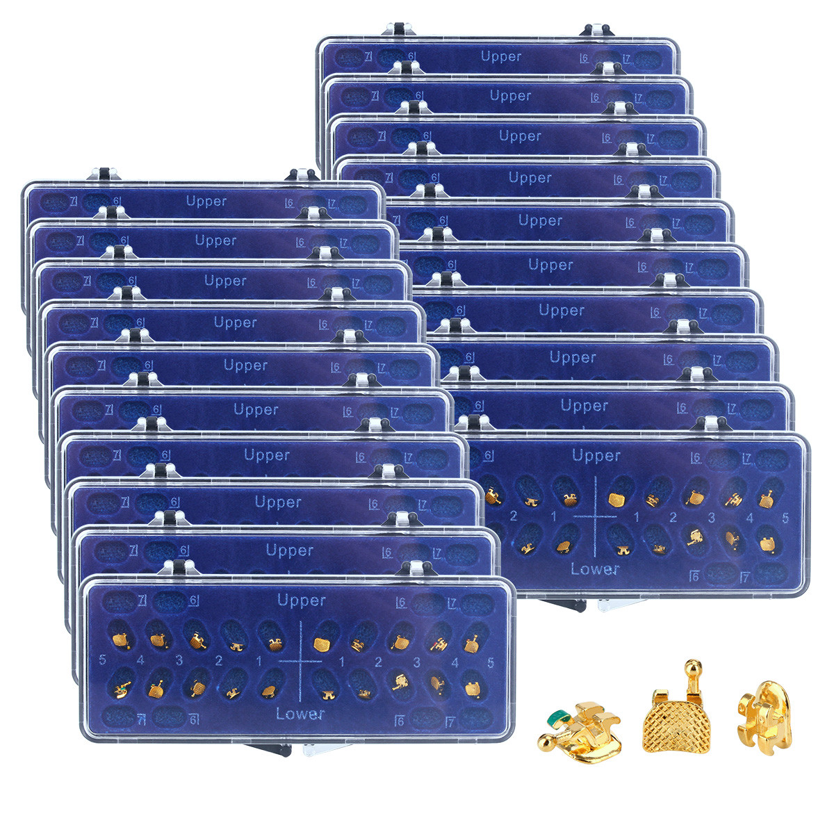 Dental Gold Coated 24K Orthodontic Metal Brackets Mini Roth 022 3-4-5 20Pcs/Set