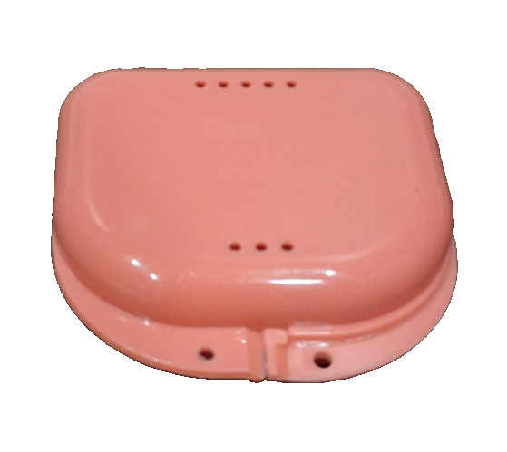 Plastic Retainer Case, Peach Color, Information Tag, NEVER USED BRAND NEW