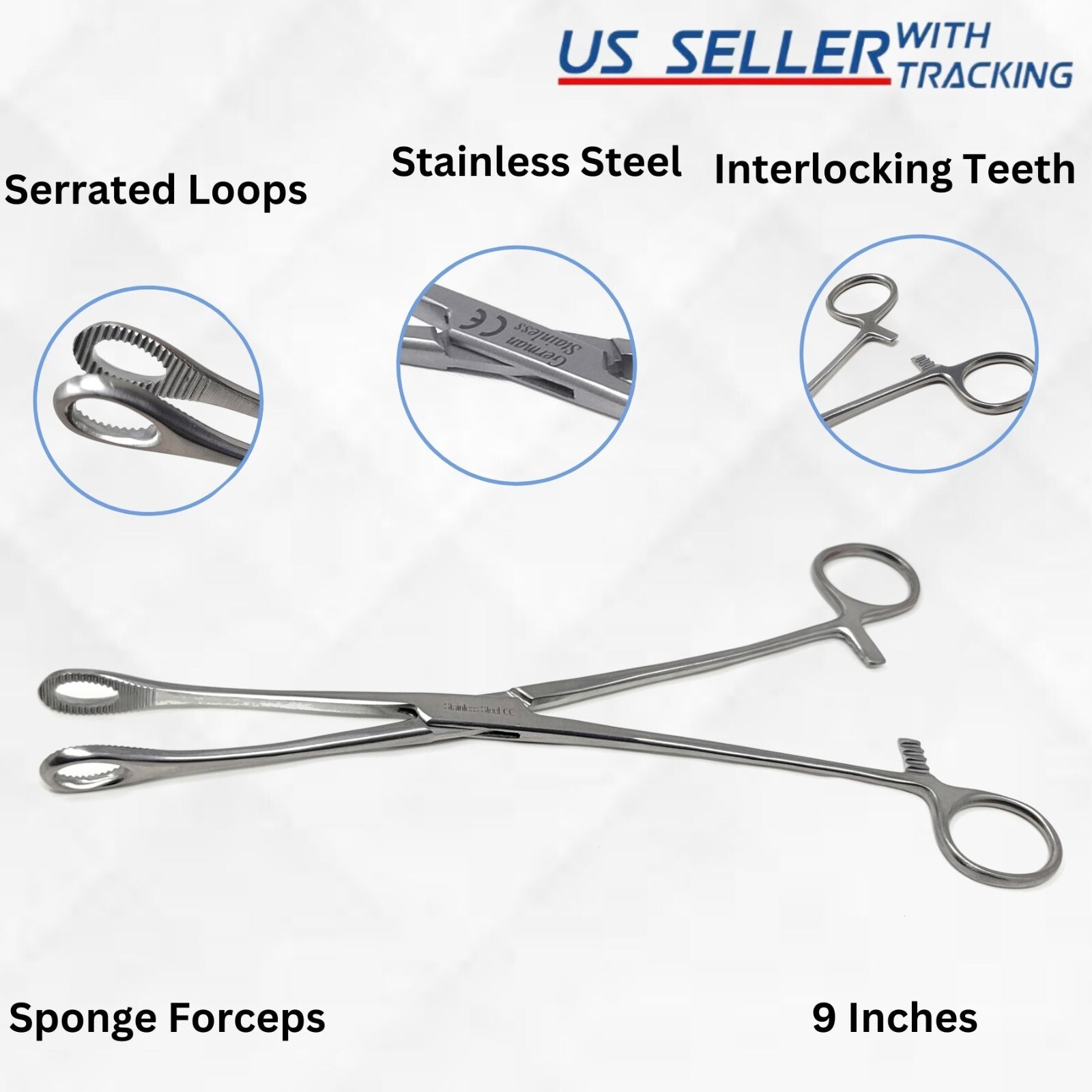 Sponge Forceps Serrated Tips 9″ STR Locking Surgical/Medical/OB/GYN Stainless CE