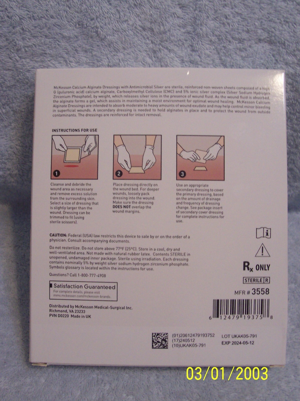 6 Pieces McKeeson Calcium Alginate Dressings Antimicrobial Silver Exp 12/05/24