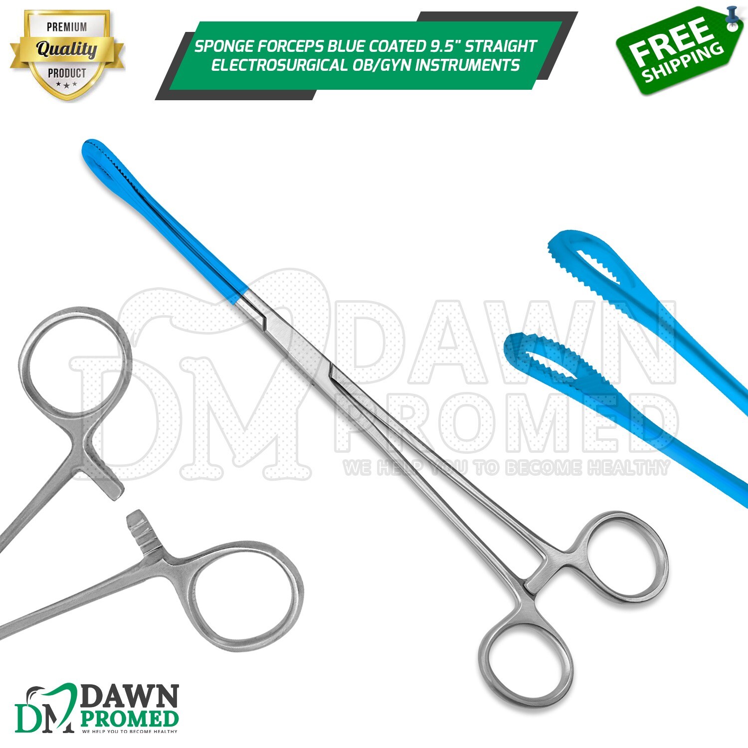 Sponge Forceps Blue Coated 9.5″ Straight Electrosurgical Gynecology Instruments
