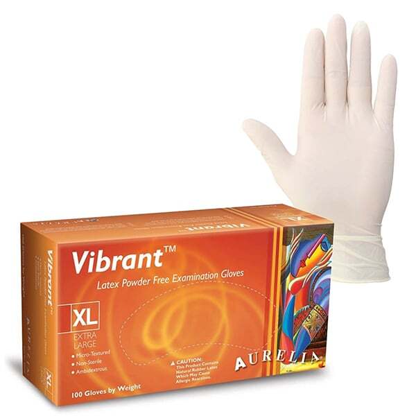 Aurelia Vibrant Latex Examination Gloves Powder-Free GLOVES Small, Medium, Large