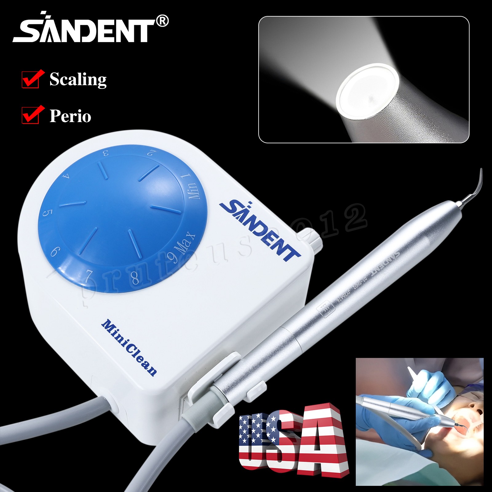 Dental LED MINI Ultrasonic Scaler with 5 Tips Fit EMS WOODPECKER 110V US Plug