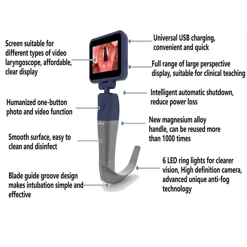 High Resolution 3.5 Inch Touch Screen Anesthesia Digital Video Laryngoscope.