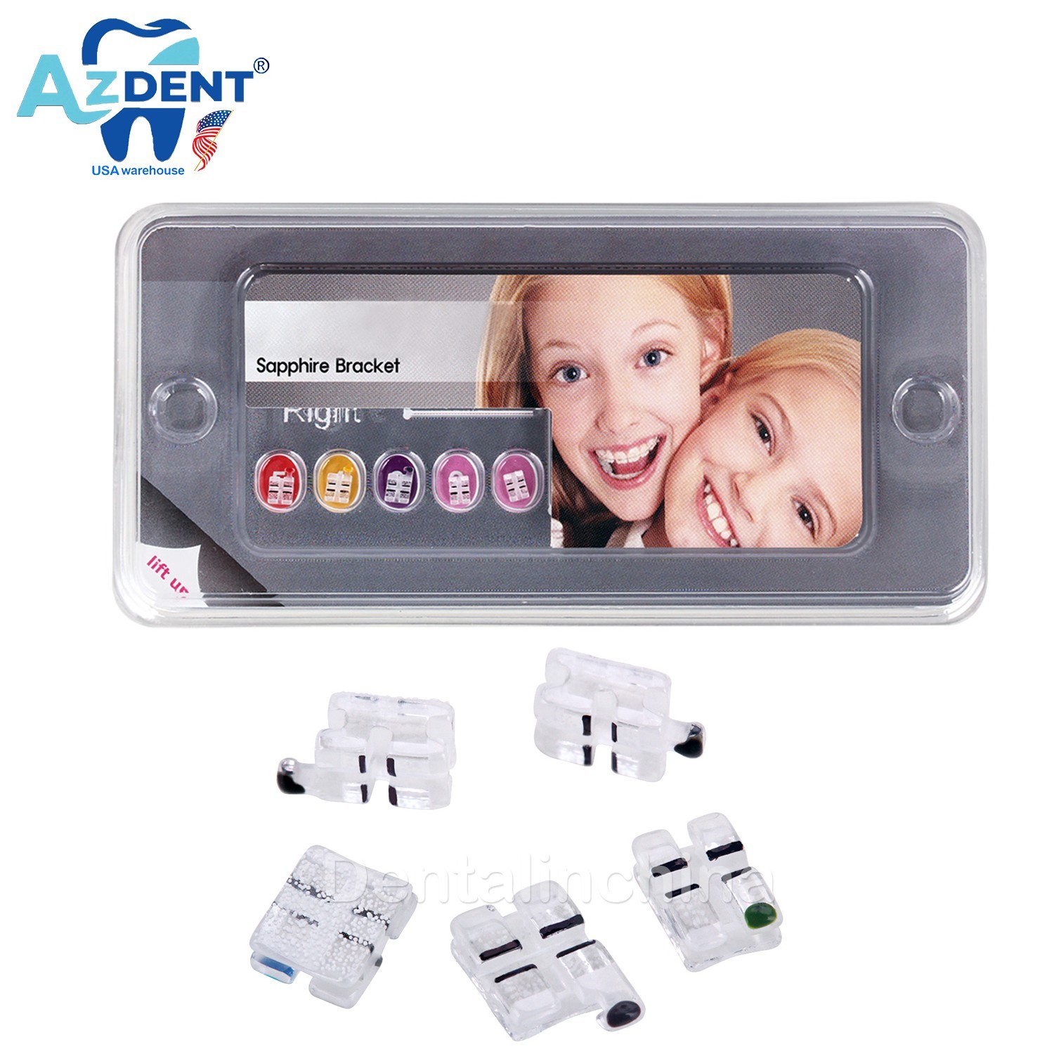AZDENT Dental Brackets Braces Sapphire Clear Ceramic MBT Roth.022 Hooks 3 4 5