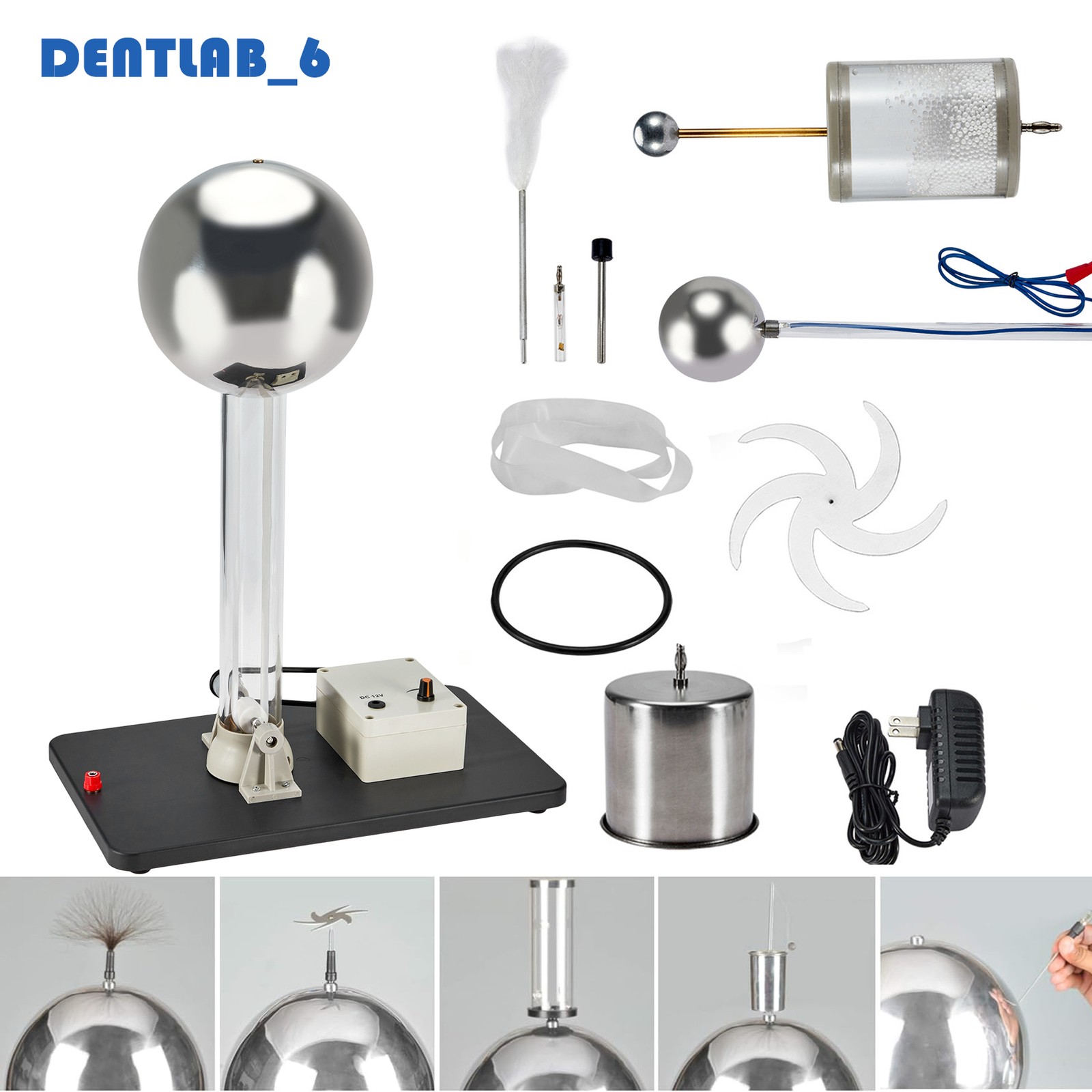Van De Graaff Generator, Motor Driven Includes Base,Discharge Wand, Accessories