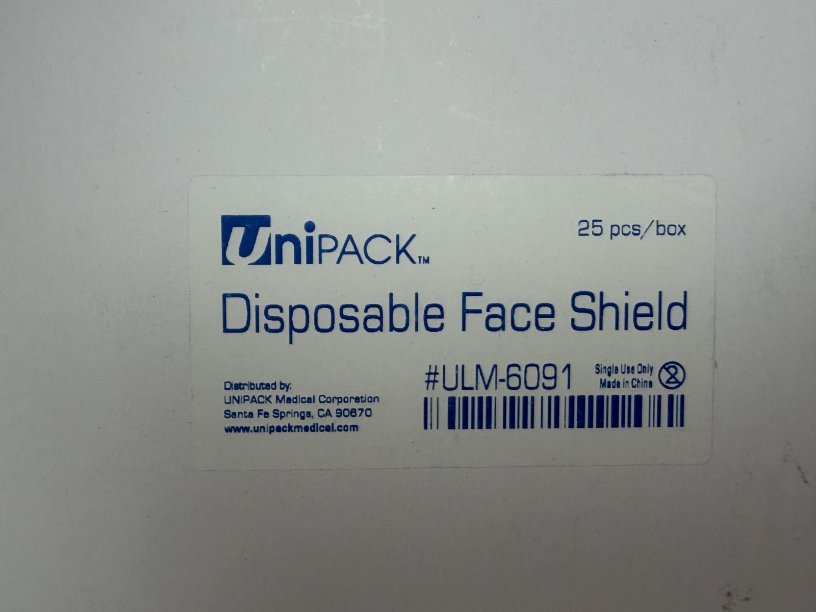 UNIPACK Medical Corp DISPOSABLE FACE SHIELD 25pcs/Box NEW