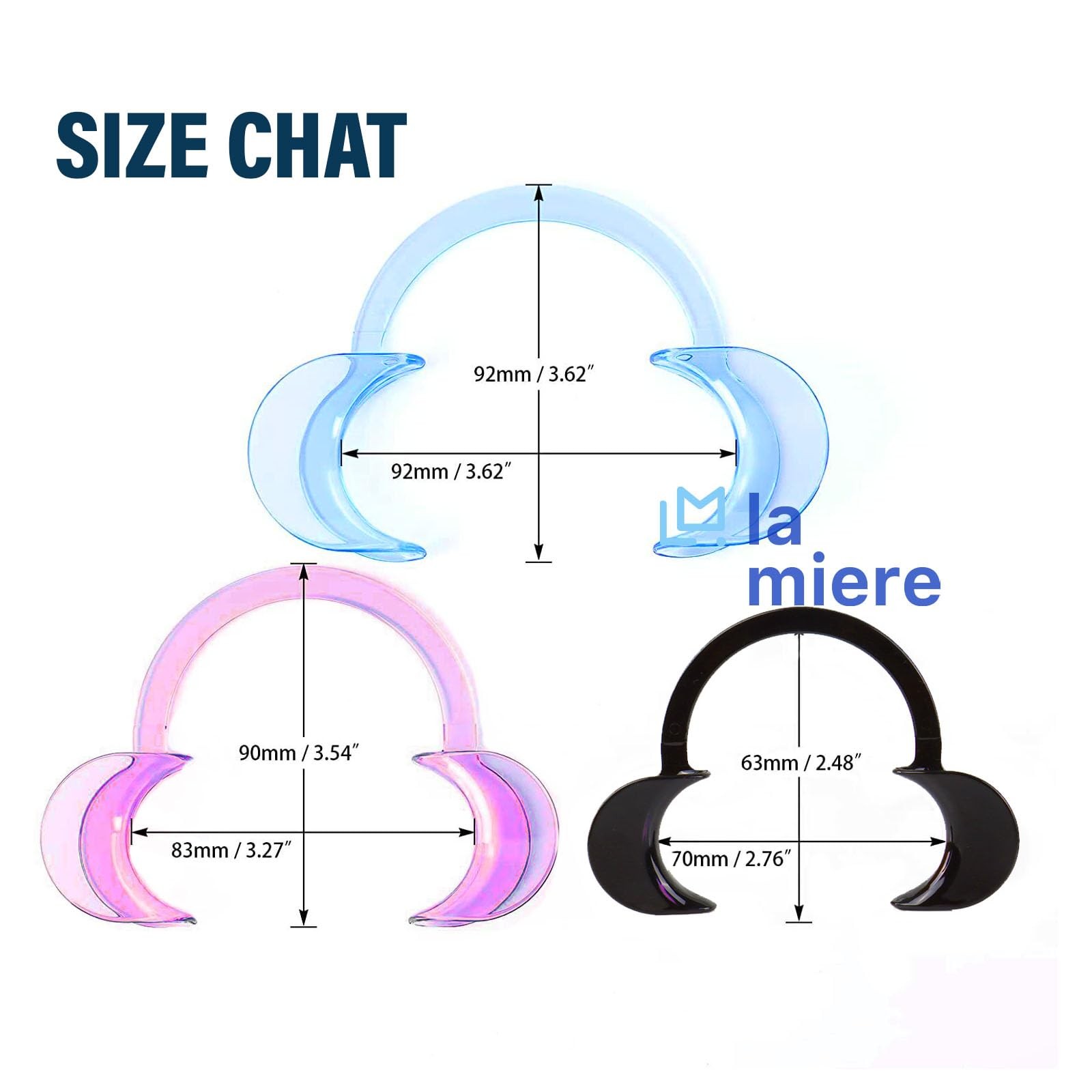 LA MIERE Dental Cheek Retractor C Shape Mouth Opener Size S,M,L, L+M+S, Black