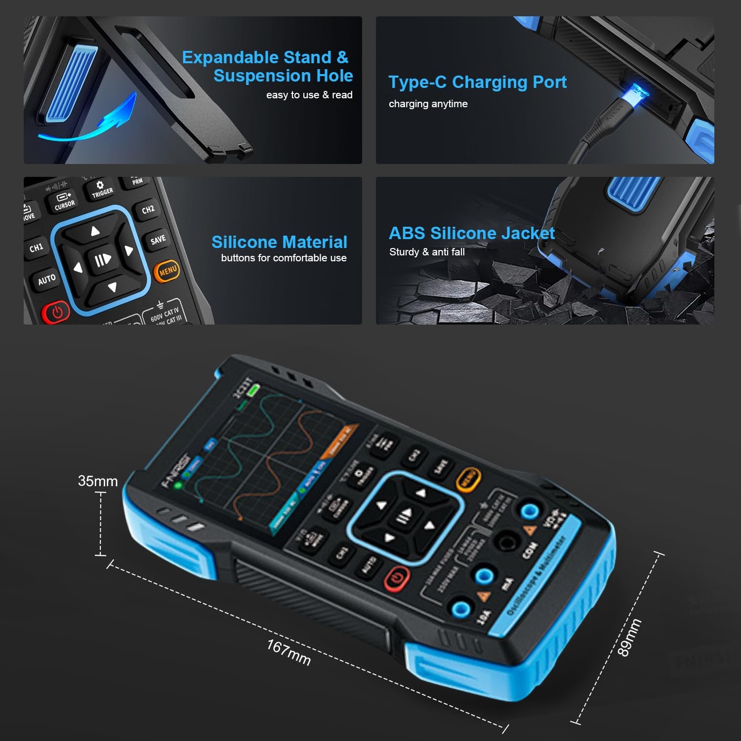 3-in-1 Handheld Oscilloscope Multimeter & DDS Generator, 2 Channel, 10MHz Ban…