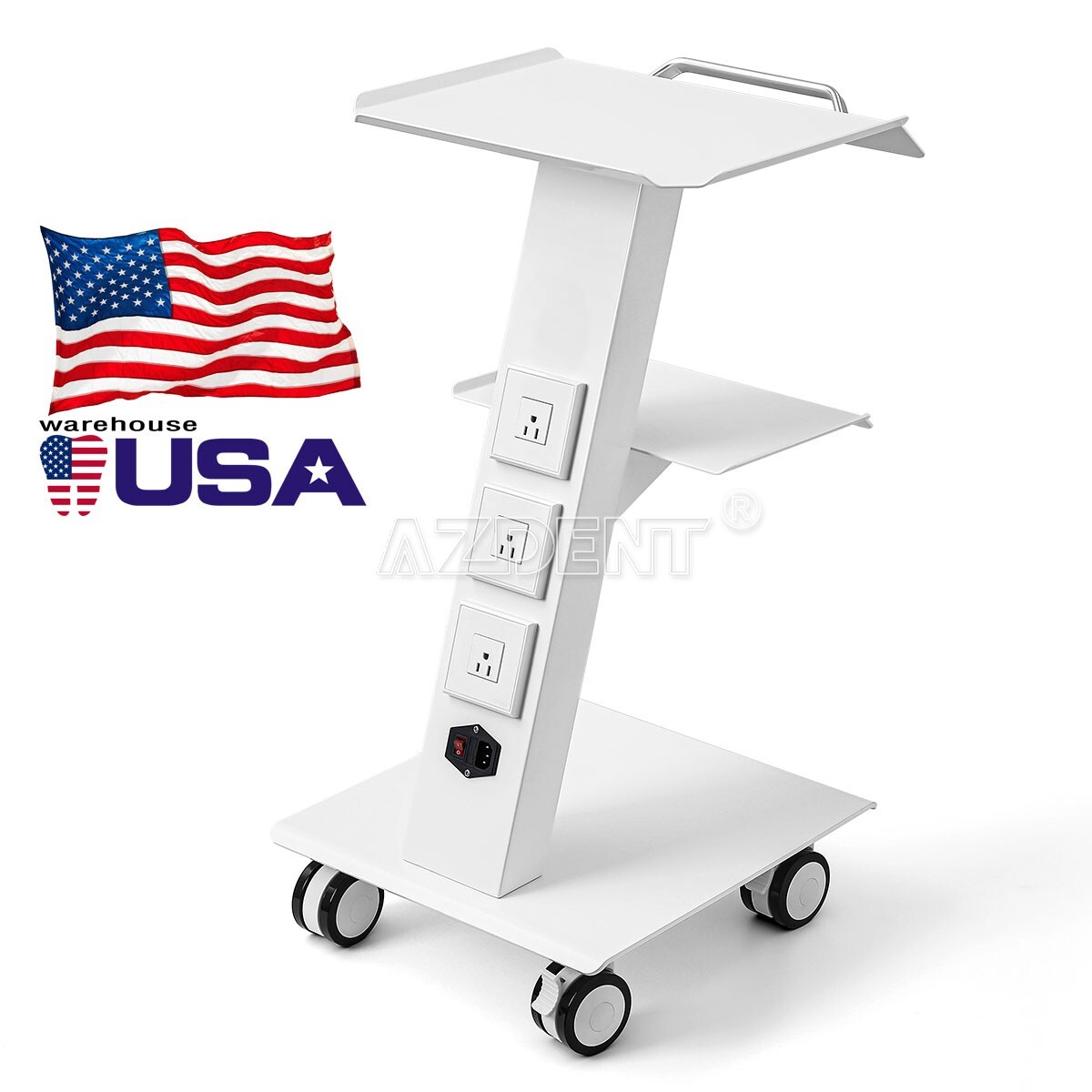 Dental Medical Cart Mobile Instrument Cart Trolley three layers Built-in Socket