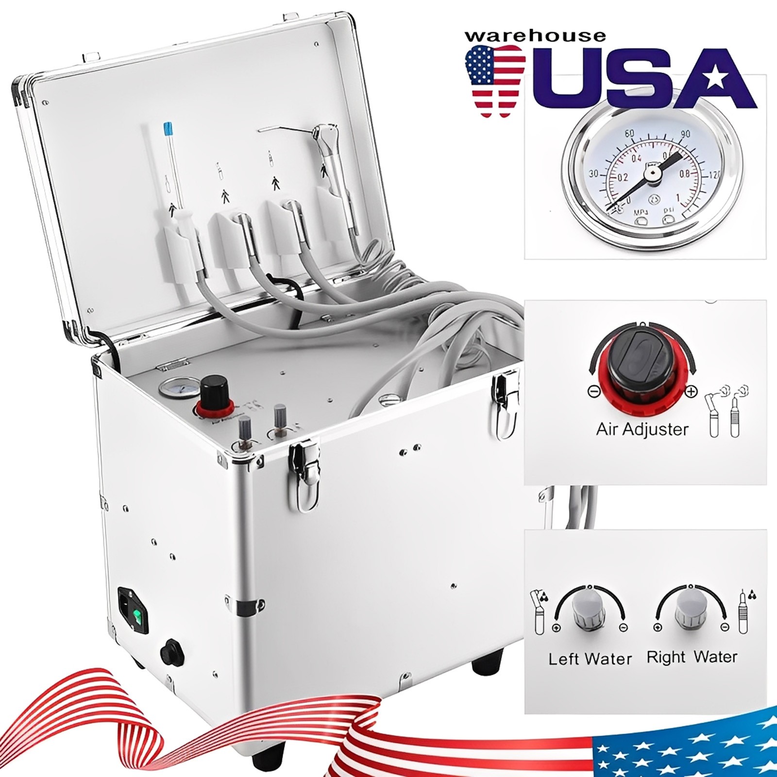 Portable Dental Turbine Unit with Air Compressor Suction Triplex Syringe BD-402B