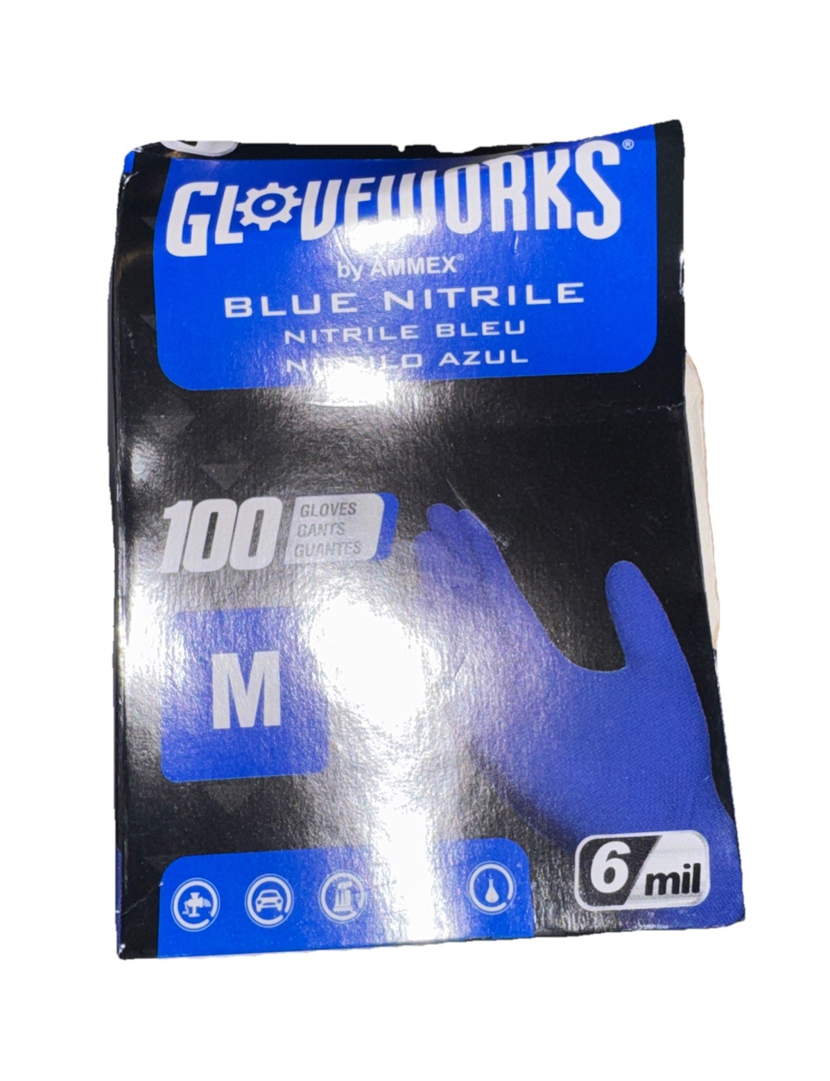Ammex Gloveworks GWRBN44100 Royal Blue Disposable Nitrile Glove PF 6 Mil Size: M