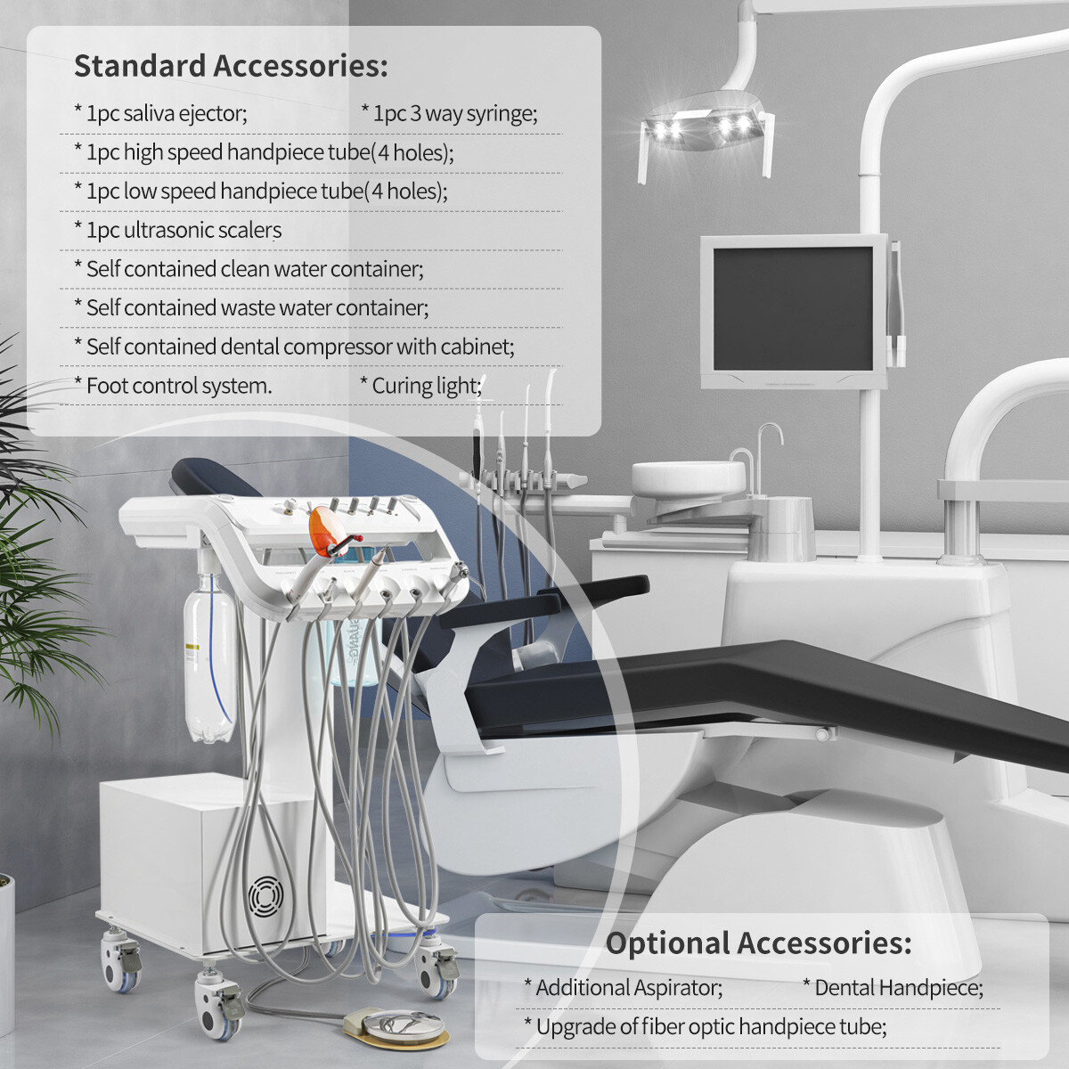 AZDENT Dental Portable Mobile Delivery Unit Air Compressor Suction System 4Hole