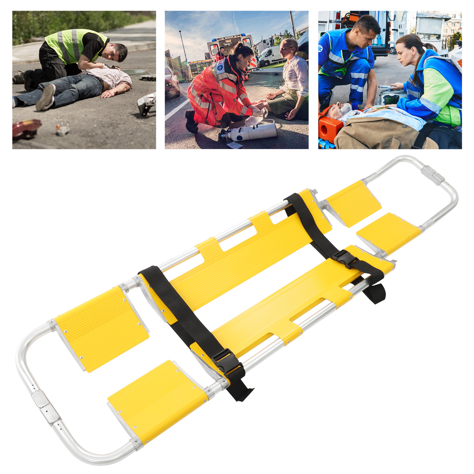 Foldable 47.24*17.32*3.15in Yellow Aluminum& Nylon Transport Medical Stretcher