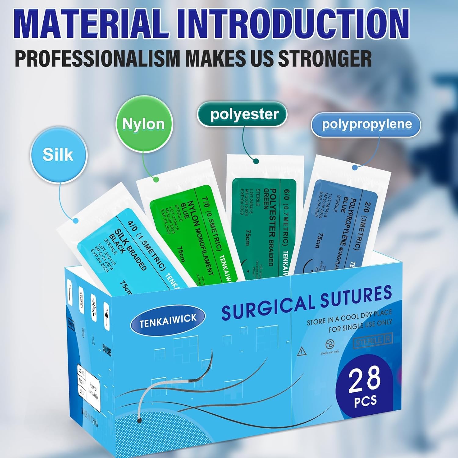 28 Packs Sutures Thread with Needle, Mixed Sutures, Training Threads(0,2/0,3/0,4