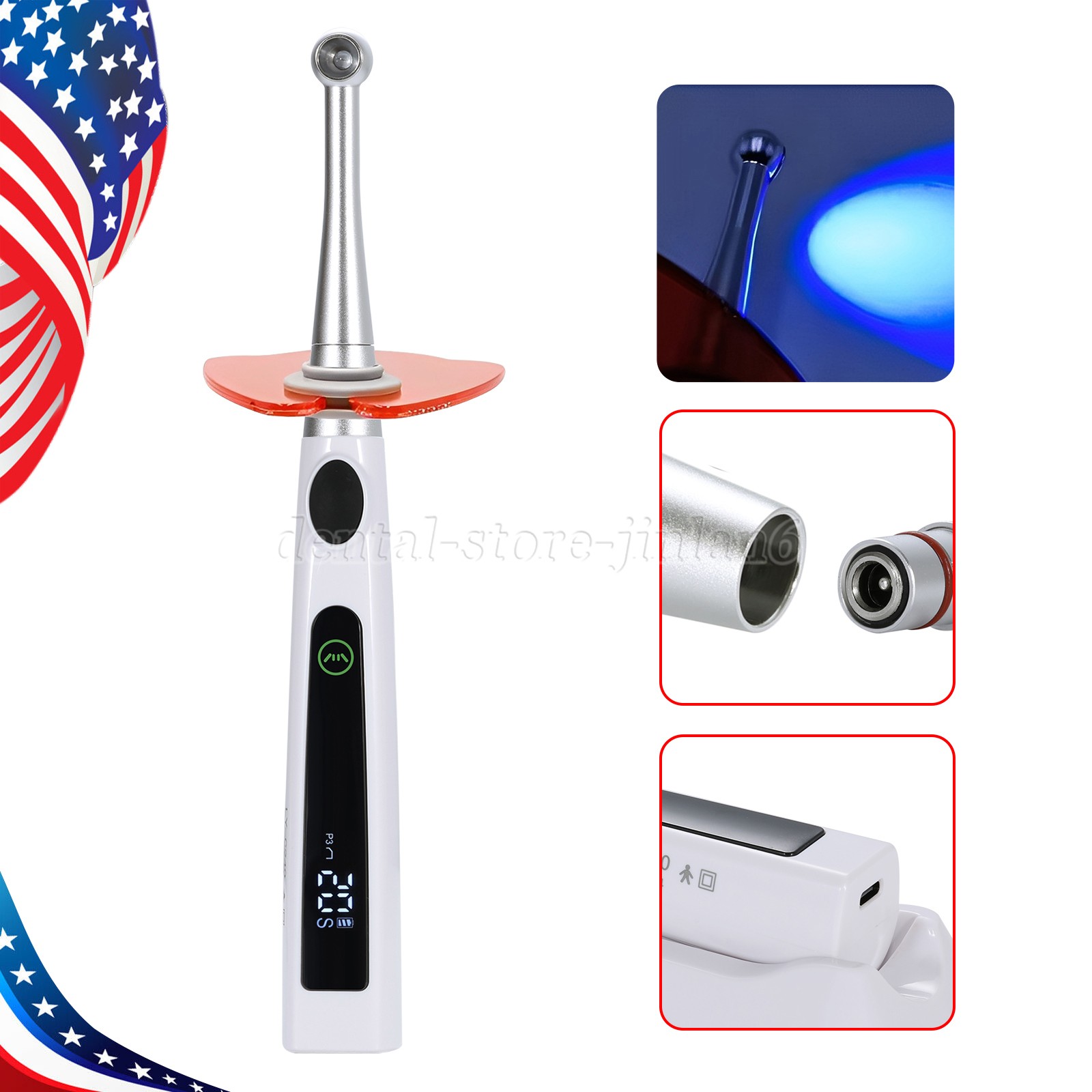 Dental Cordless LED Curing Light Metal Head 1S Cure Lamp 4 Light Intensity Modes