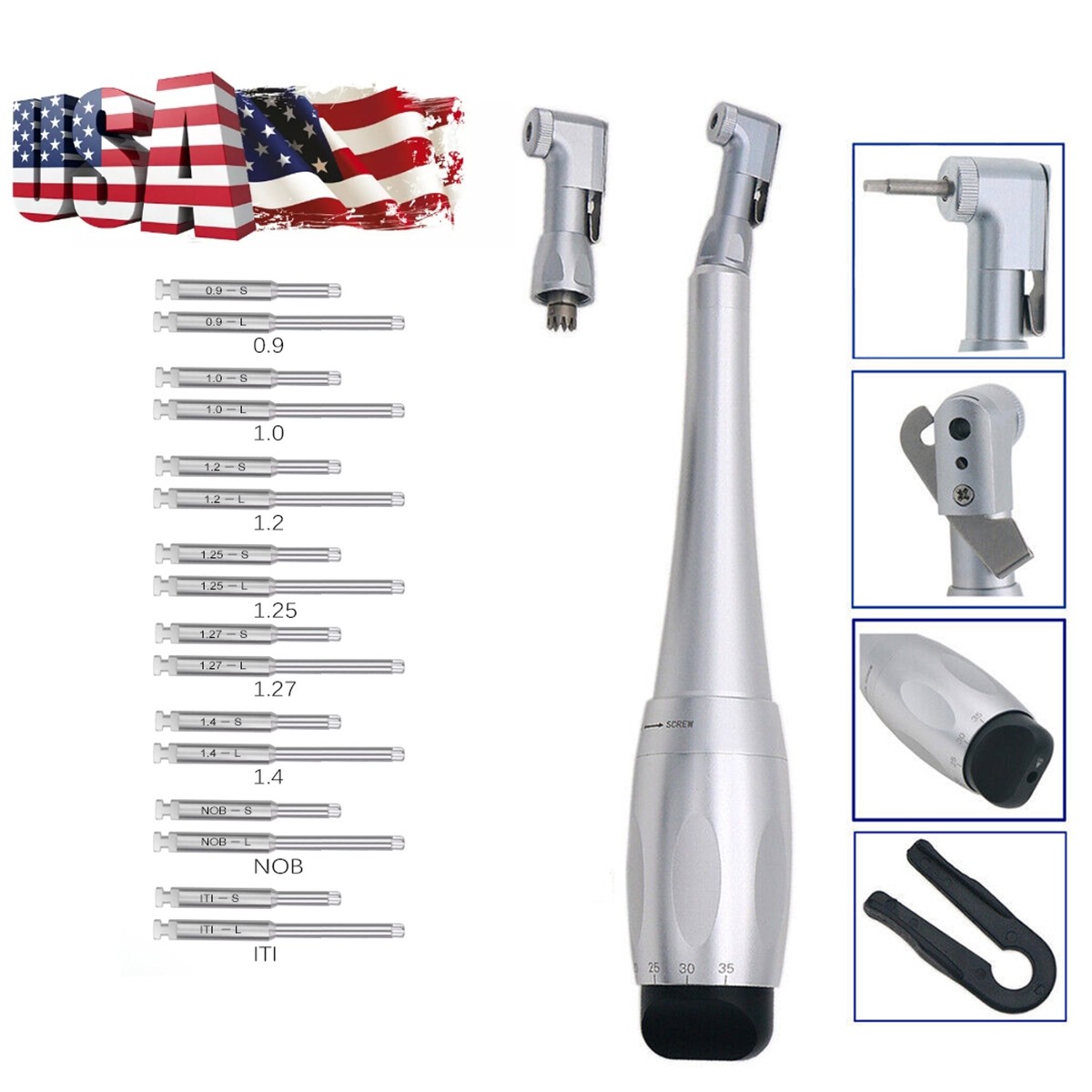 Dental Universal Implant Kit Torque Wrench Contra Angle Handpiece & 16 Drivers