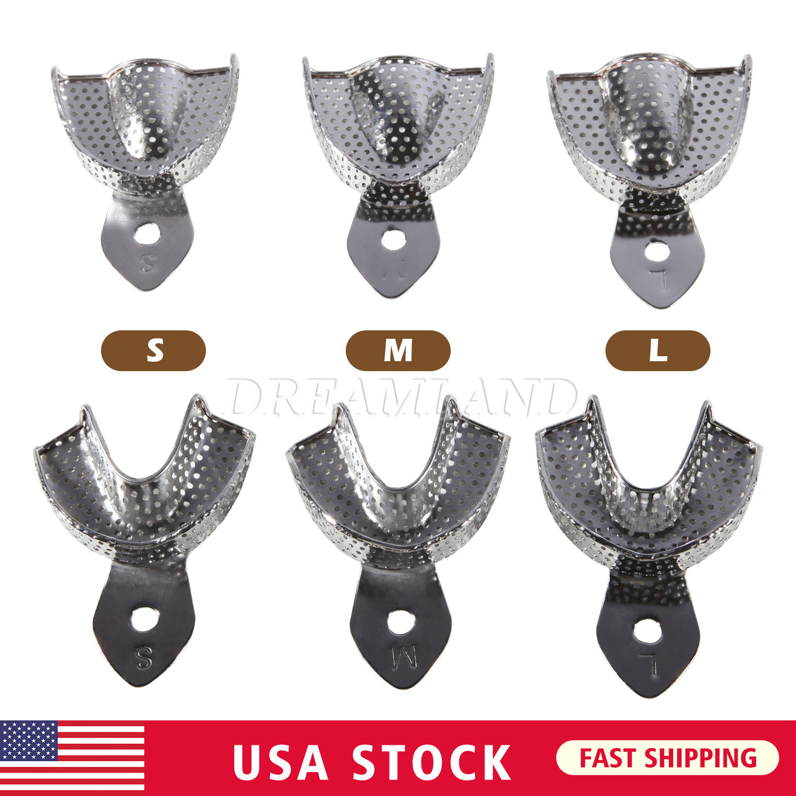 6 Pcs Perforated Metal Dental Impression Trays Set Edentulous Instruments CE