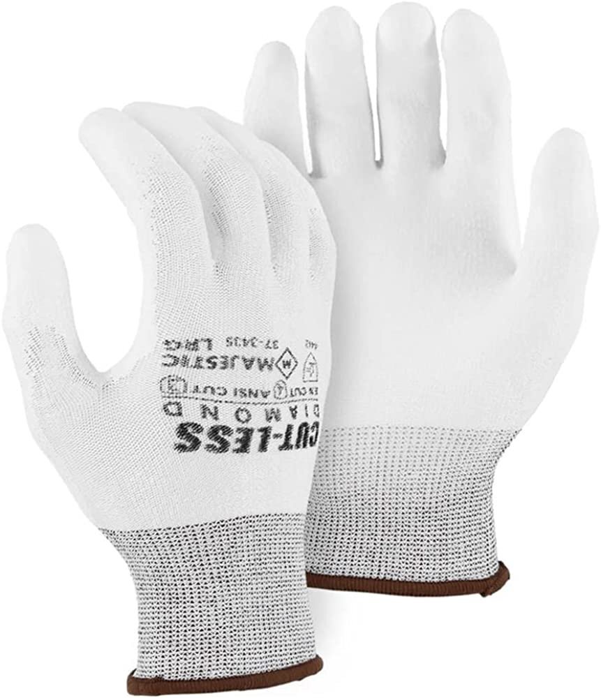 Majestic 37-3435 White Cut-Less Diamond Seamless Knit Glove PU Palm Small 3 Pair