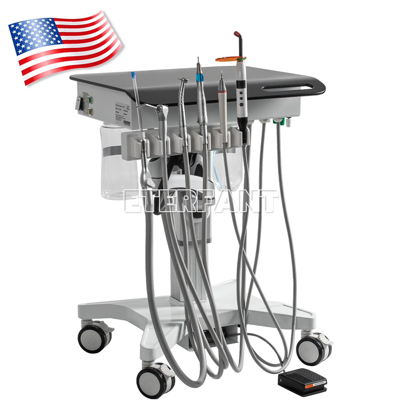 Portable Dental Mobile Delivery Cart Treatment Unit System 4 Holes w/Socket US