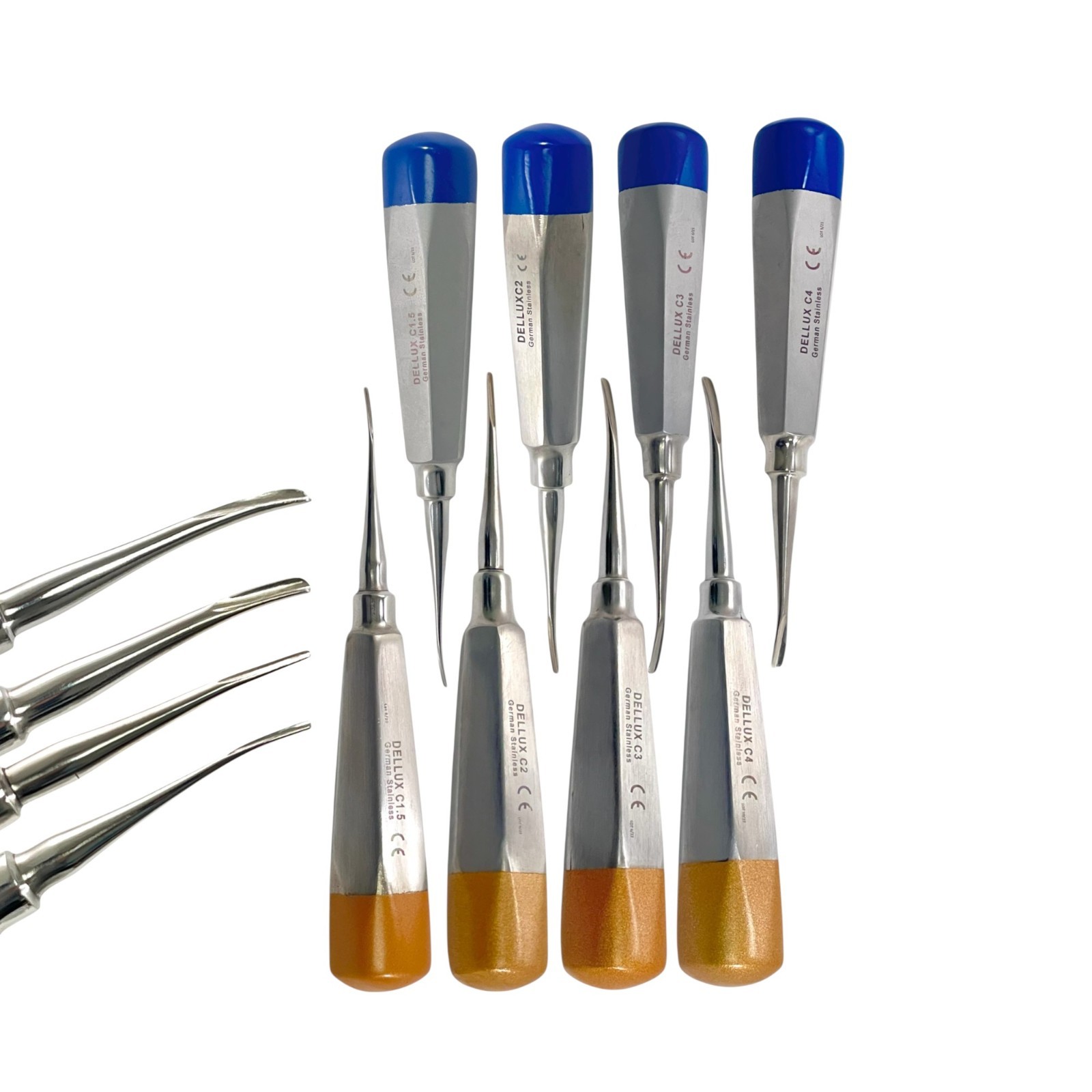GERMAN Dental Luxating Elevator Tooth Extracting Tools 8 Pcs Curved (GOLD+BLUE )
