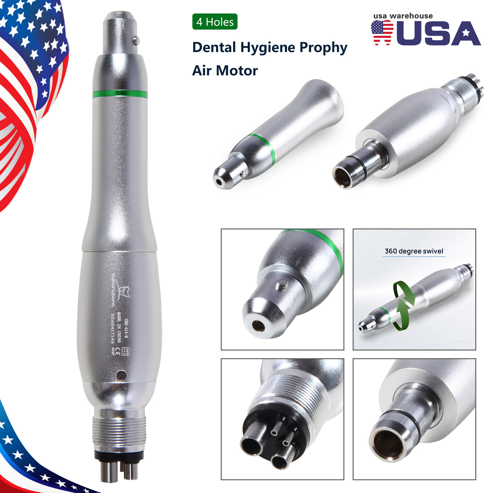360° Swivel Dental Hygiene Handpiece Air Motor 4 Hole 4:1 Reduction Nose Cone po
