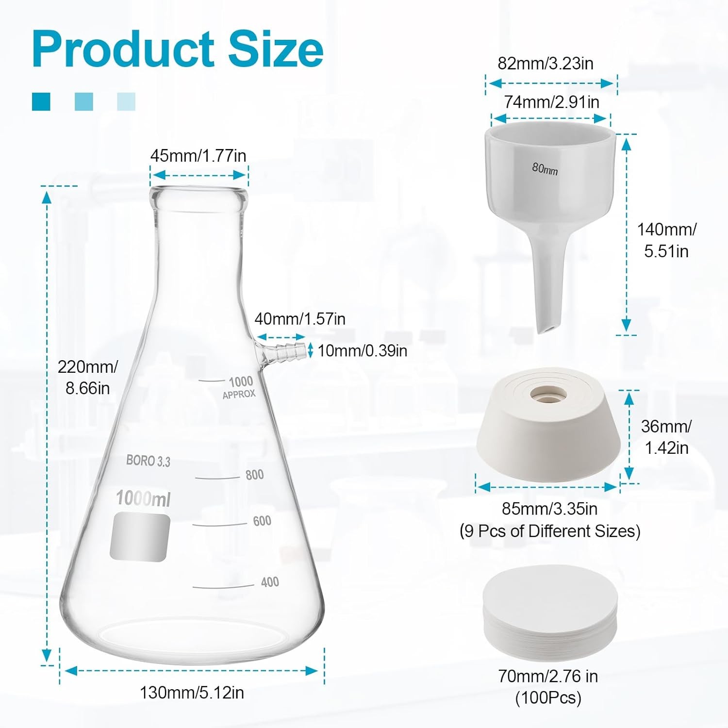 1000ml Buchner Funnel Flask Kit with Hand Pump Vacuum Lab Filters kit Optional